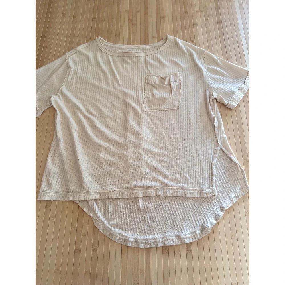 We The Free Free People tulum Cream Waffle Knit Oversized Thermal Pocket Tee XS